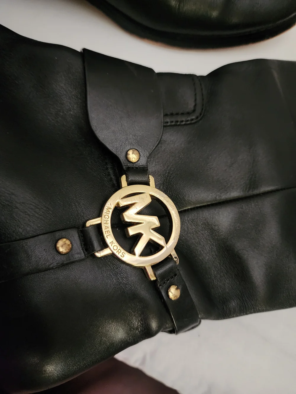 MICHAEL Michael Kors Black Leather Over-the-Knee Boots with Brown Cuff